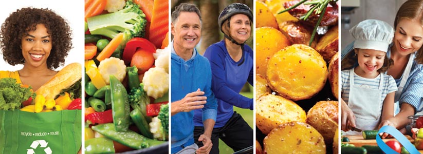 collage of images with healthy food, active individuals